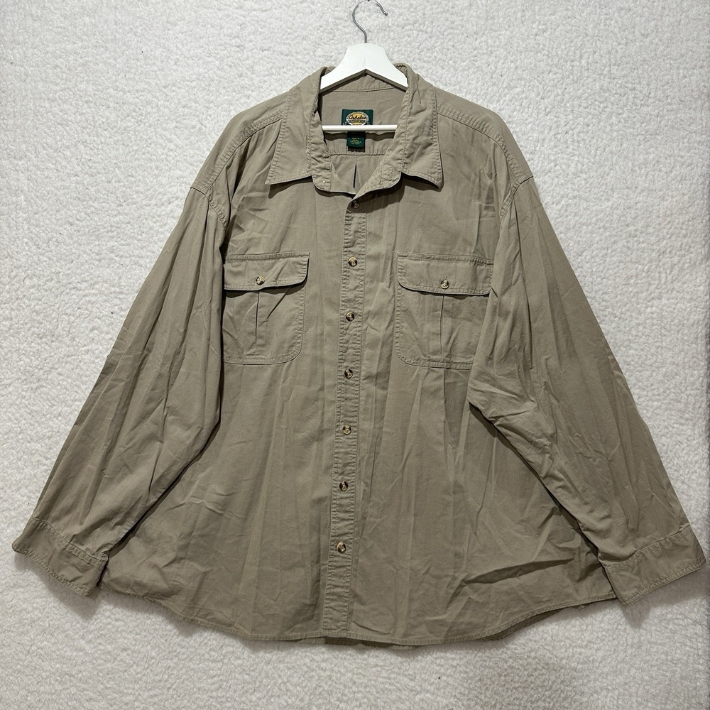Vintage Cabela's Button Up Long Sleeve Shirt Size‎ 4XL Khaki Tan Outdoor Hiking